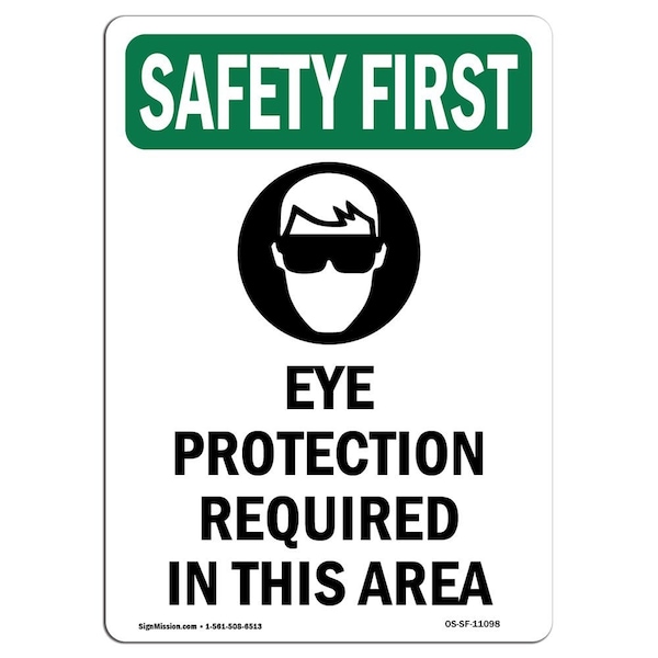OSHA, Eye Protection Required W/ Symbol, 5in X 3.5in Decal, 10PK, OS-SF-D-35-V-11098-10PK